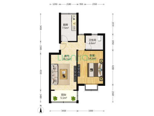 丰华苑 1室1厅1卫 64平方
