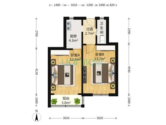 襄阳南路525号 2室0厅1卫 54平方