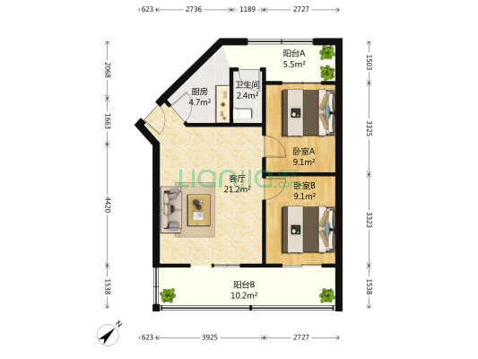 长柏路108号 2室1厅1卫 70平方