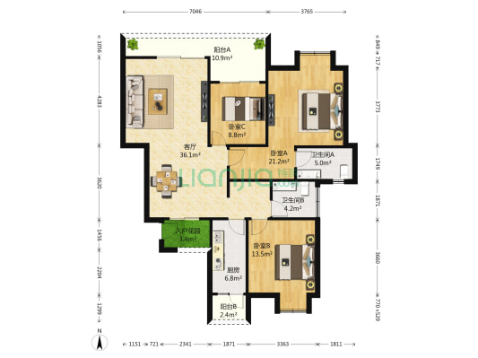 南滨上院 3室1厅2卫 131平方