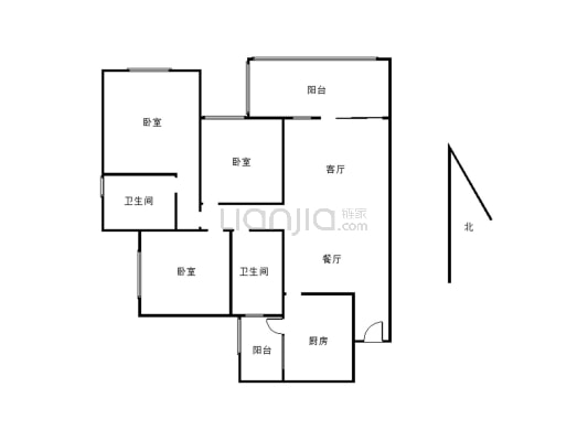 城北 品质小区 三室两厅双卫 清水 户型方正 适合居住-户型图