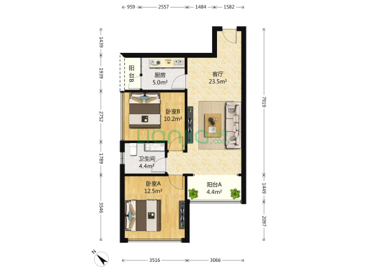 高发悦驰苑 2室1厅1卫 74平方