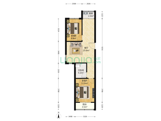 恋日风尚 2室1厅1卫 94平方