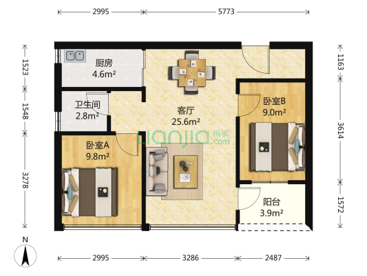 万科红三期 2室1厅 252万