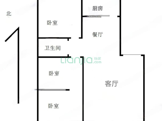 北二环 西丁、双塔旁，三居双卫-户型图