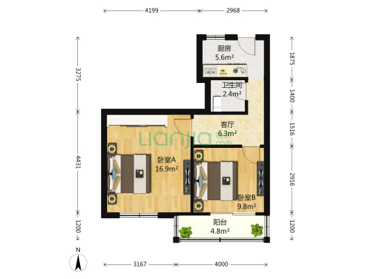 金光小区 2室1厅1卫 57平方