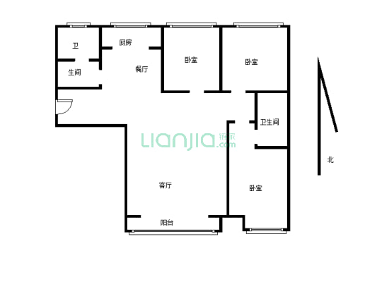 房子是毛坯房，户型方正，两个卫生间，中间楼层-户型图