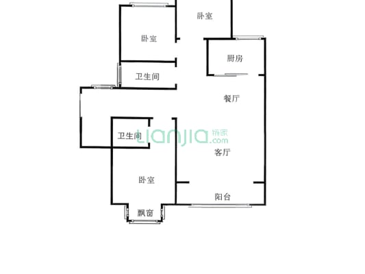 南北通透大三居室，高楼层，采光无遮挡。-户型图