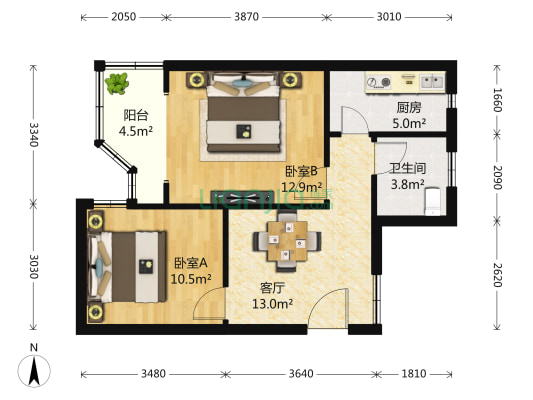 桃浦三村白丽苑 2室1厅1卫 64平方