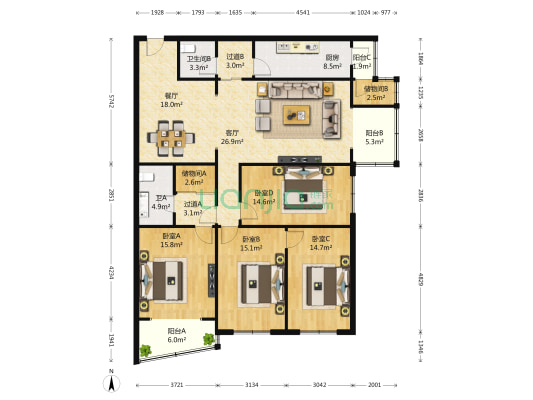 芳古园二区 4室2厅2卫 196平方