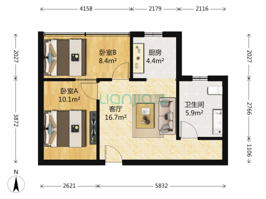 高尔夫国际花园 2室1厅1卫 60平方