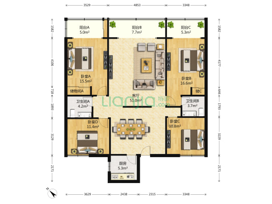 支矶石街31号 4室1厅2卫 180平方