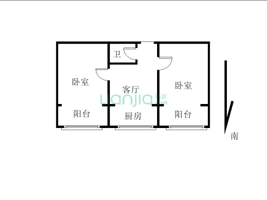 六十七处家属院 南向两居室 板楼3层 全天采光-户型图
