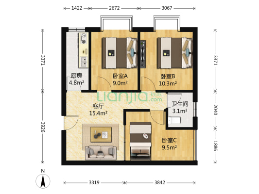 龙山悦景 3室1厅1卫 74平方