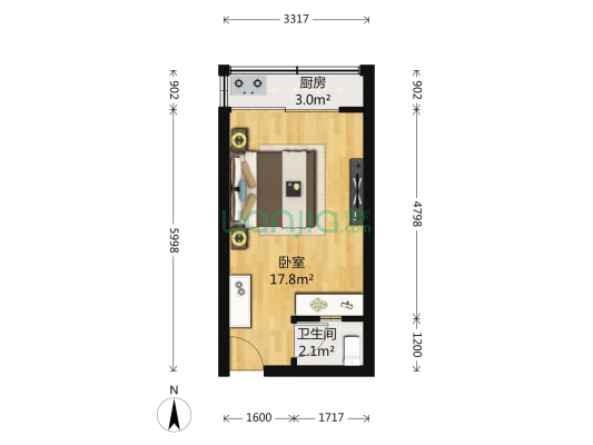 八卦岭宿舍 1室0厅1卫 35平方