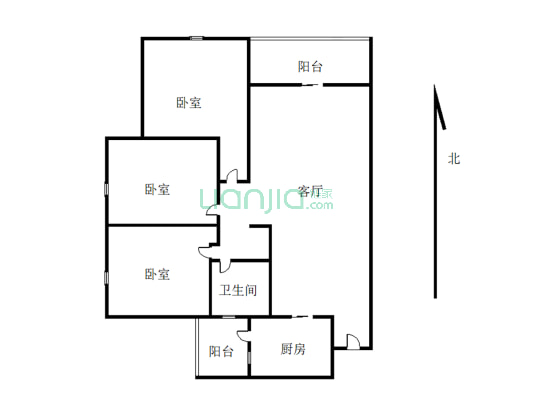 圣桦名城3室2厅1厨1卫户型方正采光好-户型图