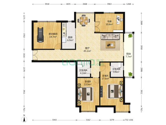 中环云邸 4室1厅2卫 160平方