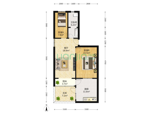 天虹四村 2室1厅1卫 62平方