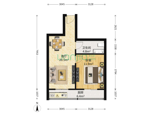 增产路 1室1厅1卫 52平方