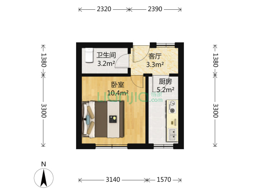 思凡花苑六街坊 1室1厅1卫 31平方