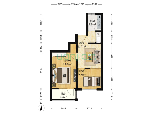水文大院 2室1厅1卫 58平方