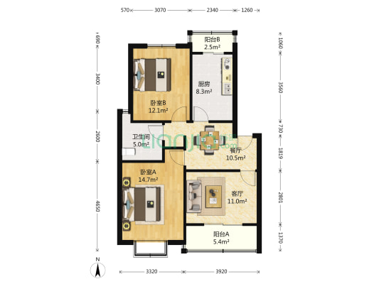 金唐公寓 2室2厅1卫 88平方