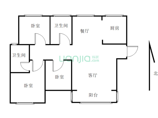 锦沅玺堡 3室2厅 南-户型图