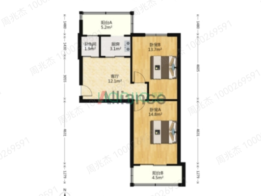 107国道旁 大社区 集中供暖 南北通透两居-户型图
