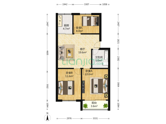 创业中心 3室1厅1卫 85平方