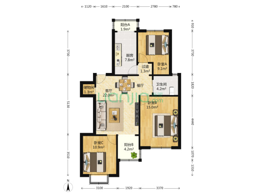 紫晶苑 3室1厅1卫 99平方