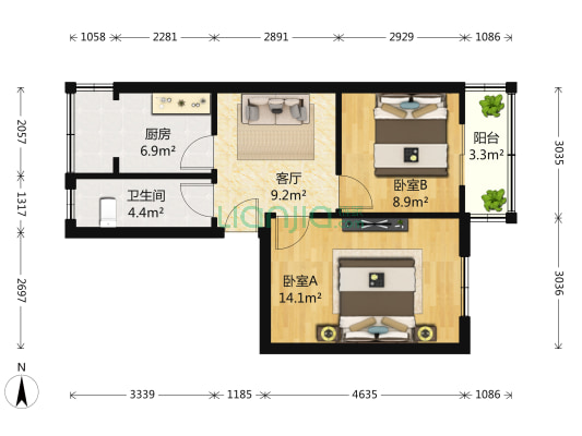 天成街 2室1厅1卫 56平方