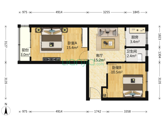 惠新西街甲17号院 2室1厅1卫 63平方