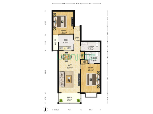 城市印象 2室1厅2卫 114平方