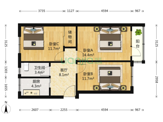 文慧园路21号 3室1厅1卫 81平方