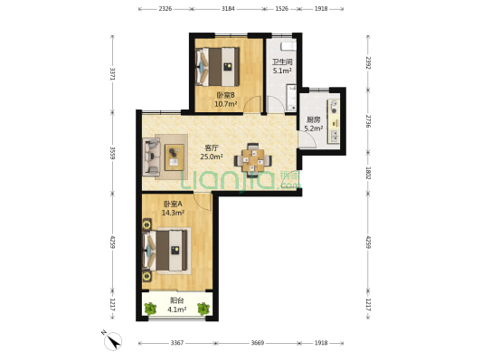 华夏世纪锦园北区 2室1厅1卫 90平方