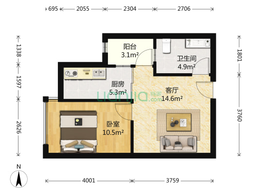 嘉德水韵金阁 1室1厅1卫 45平方