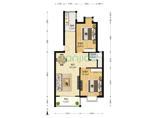 月苑六村 2室1厅1卫 95平方
