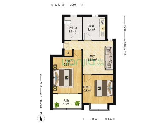 景舒苑二村 2室1厅1卫 69平方