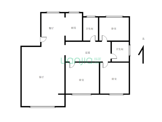 房子过户小税，三室双卫，步梯洋房3楼，精装修-户型图