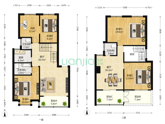 航发锦绣家园 5室2厅3卫 174平方