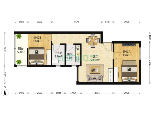 恩济庄96号院 2室1厅1卫 79平方