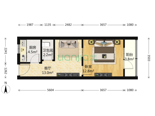 天福园 1室1厅1卫 45平方