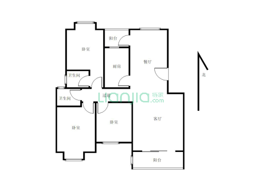 一楼带花园三室两厅一厨两卫安置房-户型图