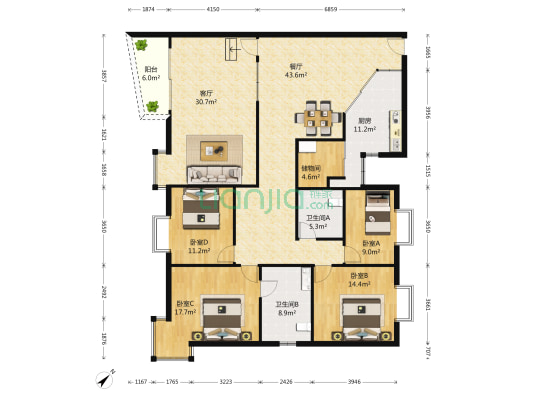 商委集资楼 4室2厅2卫 211平方