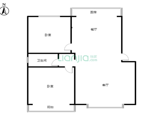 联合小区六号院 2室2厅 南 北-户型图