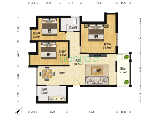 榭雨苑 3室1厅1卫 98平方