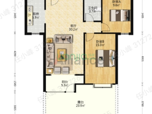 孔雀城悦澜湾全南三居毛坯任意装修-户型图