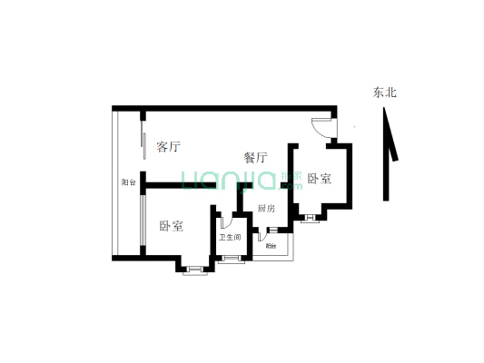 中高楼层标准两室两厅一厨一卫视野开阔-户型图