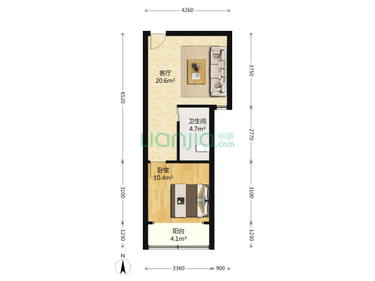 臻果国际 1室1厅1卫 57平方