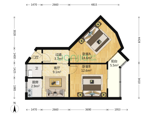 后宰门东村 2室1厅1卫 74平方